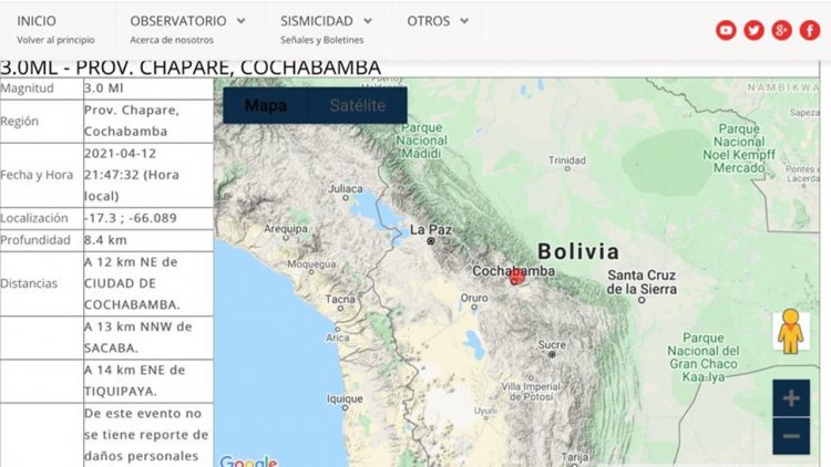 Un sismo de 3 grados Richter activa alerta en Cochabamba
